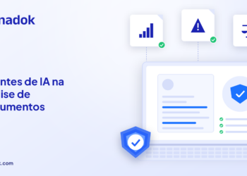 Capa do blog Dynadok com ícones de validação de documentos: Agentes de IA no back-office: o que muda na análise de documentos