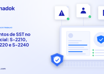 Capa do blog Dynadok com ícones de validação de documentos: Eventos de SST no eSocial (S-2210, S-2220, S-2240): documentos de origem e validação