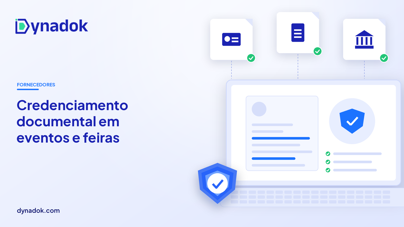 Capa do blog Dynadok com ícones de validação de documentos: Eventos e feiras: credenciamento documental de expositores e prestadores
