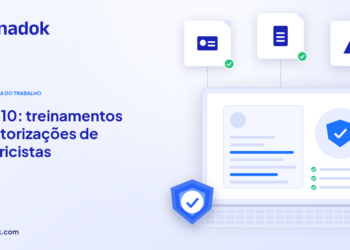 Capa do blog Dynadok com ícones de validação de documentos: NR-10: como automatizar a validação de treinamentos e autorizações de eletricistas