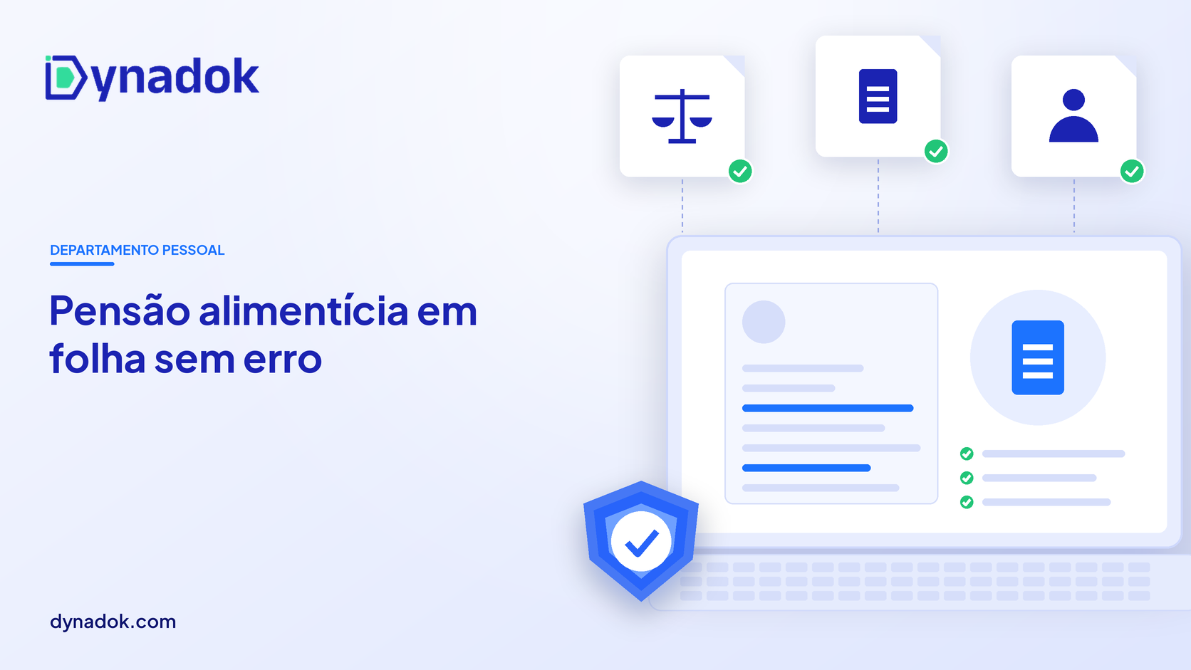 Capa do blog Dynadok com ícones de validação de documentos: Pensão alimentícia em folha: como processar ofícios judiciais sem erro