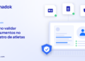 Capa do blog Dynadok com ícones de validação de documentos: Clubes e federações esportivas: como validar documentos no registro de atletas