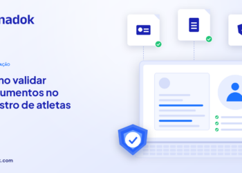 Capa do blog Dynadok com ícones de validação de documentos: Clubes e federações esportivas: como validar documentos no registro de atletas