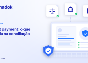 Capa do blog Dynadok com ícones de validação de documentos: Split payment: impactos na conciliação de documentos fiscais e pagamentos