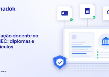 Capa do blog Dynadok com ícones de validação de documentos: Titulação docente no e-MEC: como validar diplomas e currículos de professores