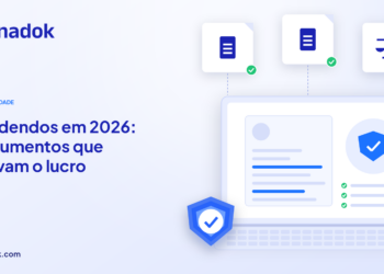 Capa do blog Dynadok com ícones de validação de documentos: Tributação de dividendos em 2026: documentos para comprovar distribuição de lucros